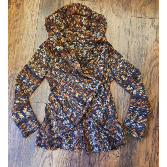 Silvia Novelli NOBA Brown Shawl Wrap Cardigan Sweater Italy MED Wool Y2K Cozy - Picture 3 of 10